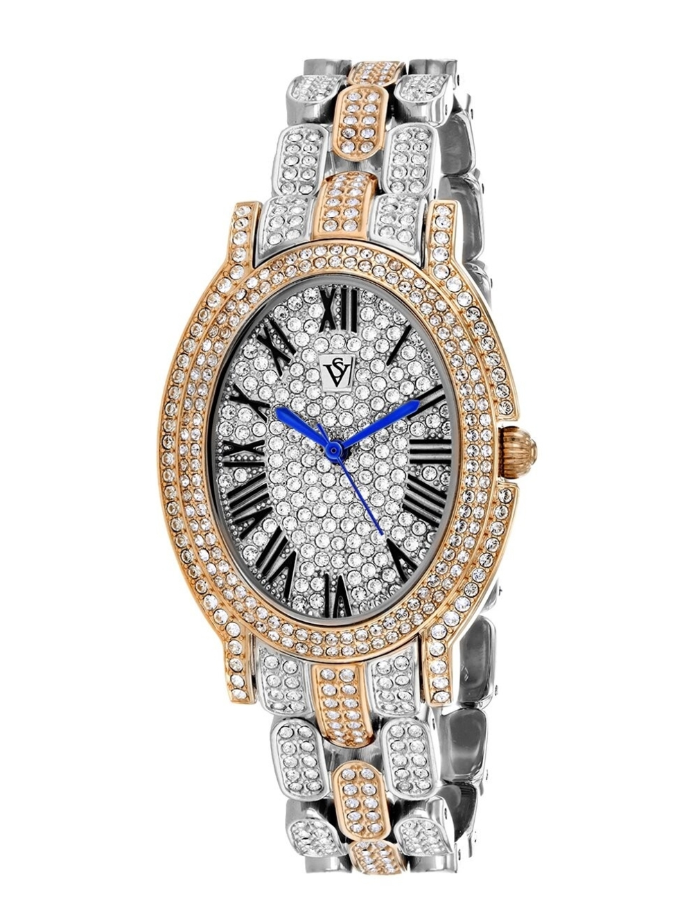 Two-Tone Crystal Pavé Oval Women's Watch with Blue Hands